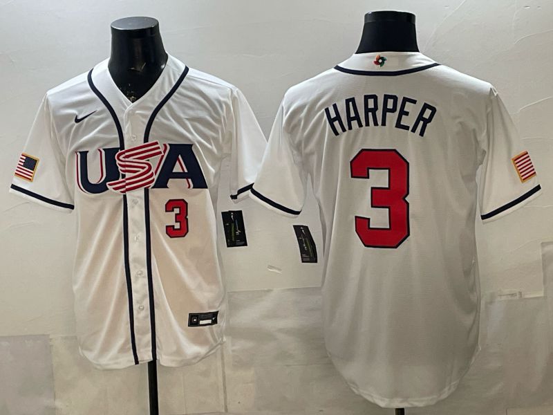 Men 2026 World Cub USA #3 Harper White Game Nike MLB Jersey style 004